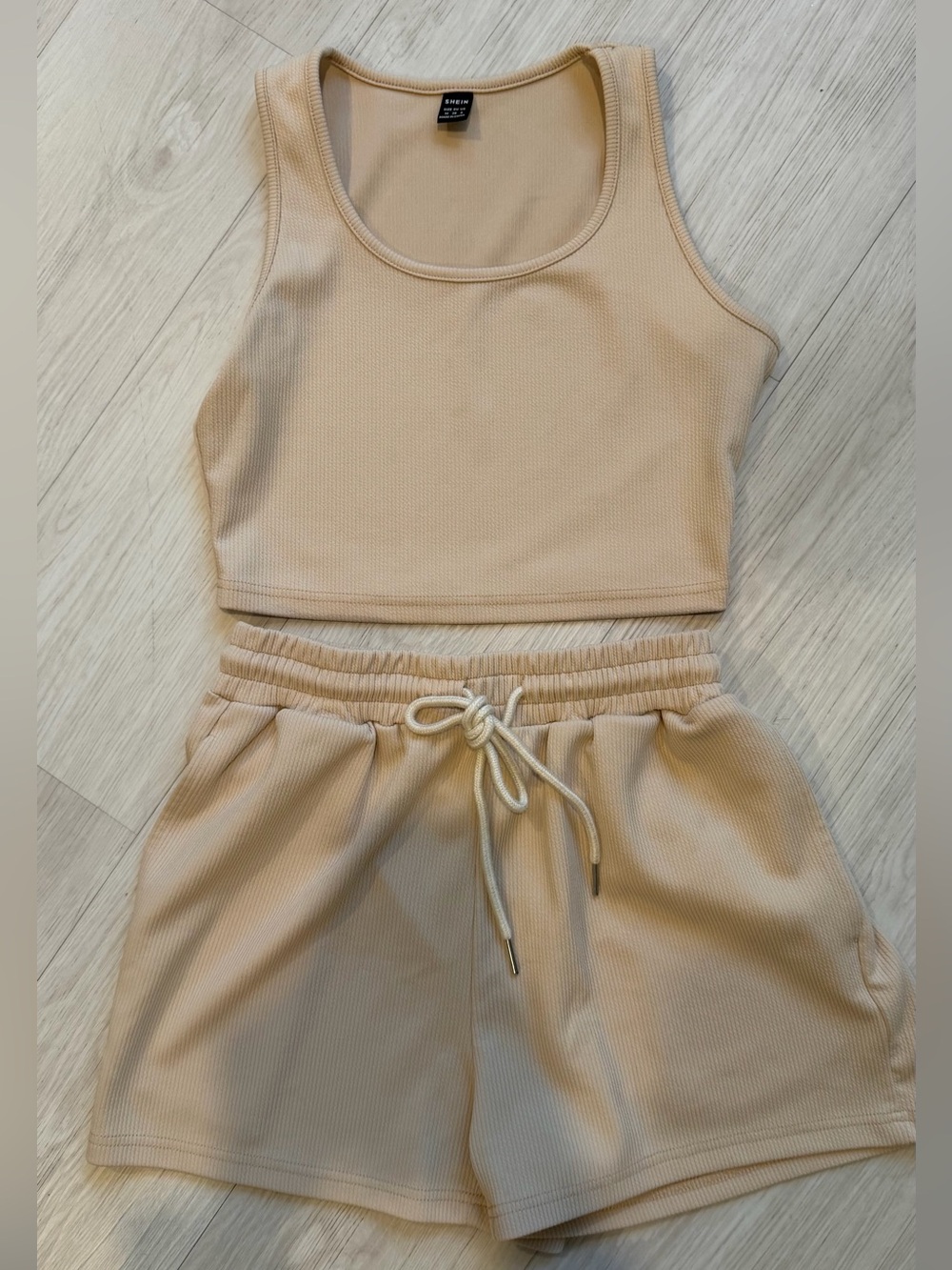 SHEIN Beige Ribbed Tank & Shorts Matching Set Size M